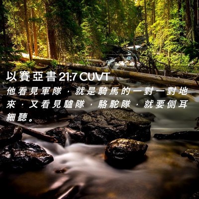 Picture 02 - 以 賽 亞 書 21:7 CUVT - 他 看 見 軍 隊 ， 就 是 騎 馬 的 一 - Bible Verse Picture