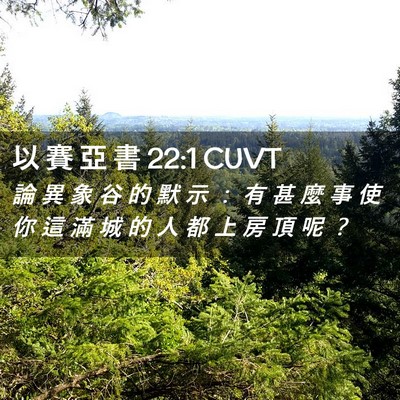 Picture 02 - 以 賽 亞 書 22:1 CUVT - 論 異 象 谷 的 默 示 ： 有 甚 麼 事 - Bible Verse Picture