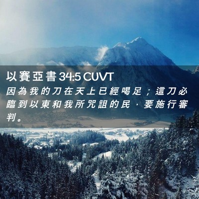 Picture 02 - 以 賽 亞 書 34:5 CUVT - 因 為 我 的 刀 在 天 上 已 經 喝 足 - Bible Verse Picture