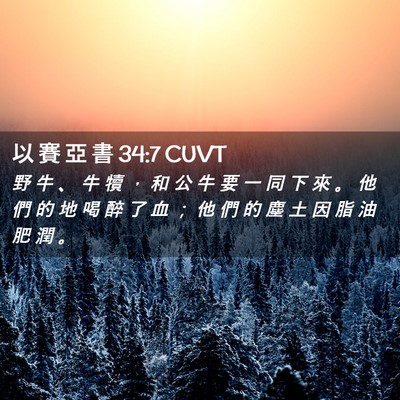Picture 02 - 以 賽 亞 書 34:7 CUVT - 野 牛 、 牛 犢 ， 和 公 牛 要 一 同 - Bible Verse Picture