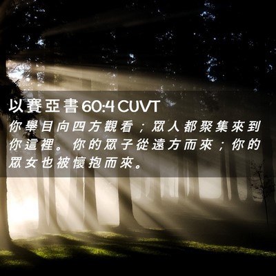 Picture 02 - 以 賽 亞 書 60:4 CUVT - 你 舉 目 向 四 方 觀 看 ； 眾 人 都 - Bible Verse Picture