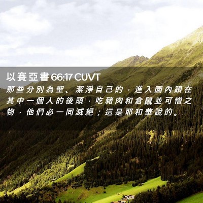 Picture 02 - 以 賽 亞 書 66:17 CUVT - 那 些 分 別 為 聖 、 潔 淨 自 己 的 - Bible Verse Picture