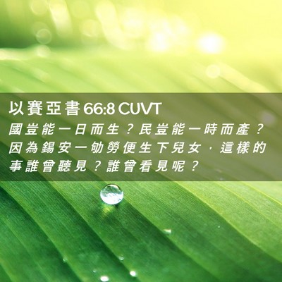Picture 02 - 以 賽 亞 書 66:8 CUVT - 國 豈 能 一 日 而 生 ？ 民 豈 能 一 - Bible Verse Picture