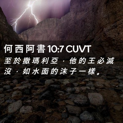 Picture 02 - 何 西 阿 書 10:7 CUVT - 至 於 撒 瑪 利 亞 ， 他 的 王 必 滅 - Bible Verse Picture