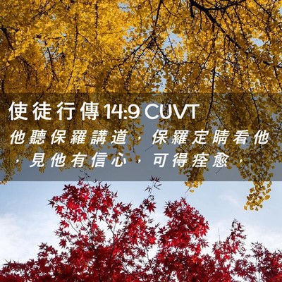 Picture 02 - 使 徒 行 傳 14:9 CUVT - 他 聽 保 羅 講 道 ， 保 羅 定 睛 看 - Bible Verse Picture