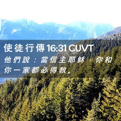 Picture 02 - 使 徒 行 傳 16:31 CUVT - 他 們 說 ： 當 信 主 耶 穌 ， 你 和 - Bible Verse Picture