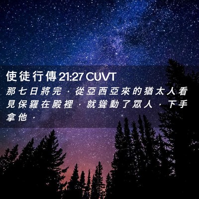 Picture 02 - 使 徒 行 傳 21:27 CUVT - 那 七 日 將 完 ， 從 亞 西 亞 來 的 - Bible Verse Picture