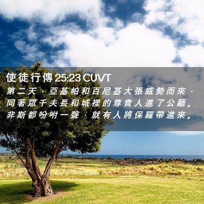 Picture 02 - 使 徒 行 傳 25:23 CUVT - 第 二 天 ， 亞 基 帕 和 百 尼 基 大 - Bible Verse Picture
