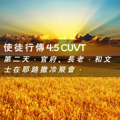 Picture 02 - 使 徒 行 傳 4:5 CUVT - 第 二 天 ， 官 府 、 長 老 ， 和 文 - Bible Verse Picture