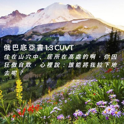 Picture 02 - 俄 巴 底 亞 書 1:3 CUVT - 住 在 山 穴 中 、 居 所 在 高 處 的 - Bible Verse Picture