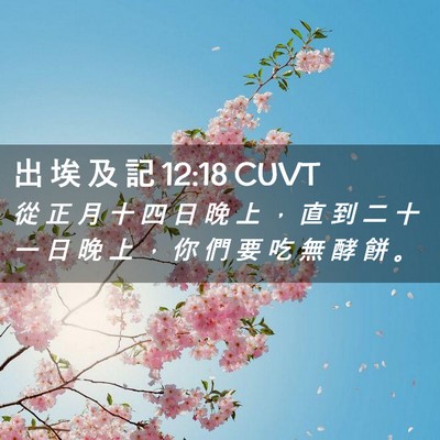 Picture 02 - 出 埃 及 記 12:18 CUVT - 從 正 月 十 四 日 晚 上 ， 直 到 二 - Bible Verse Picture