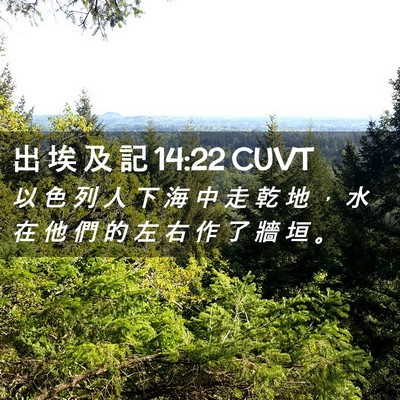 Picture 02 - 出 埃 及 記 14:22 CUVT - 以 色 列 人 下 海 中 走 乾 地 ， 水 - Bible Verse Picture