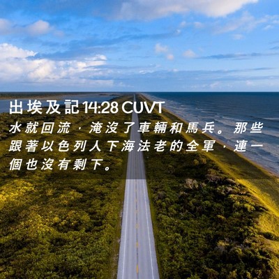 Picture 02 - 出 埃 及 記 14:28 CUVT - 水 就 回 流 ， 淹 沒 了 車 輛 和 馬 - Bible Verse Picture