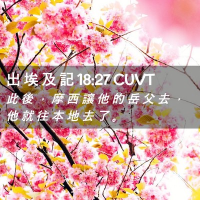 Picture 02 - 出 埃 及 記 18:27 CUVT - 此 後 ， 摩 西 讓 他 的 岳 父 去 ， - Bible Verse Picture