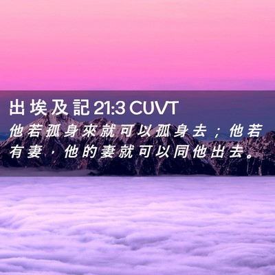 Picture 02 - 出 埃 及 記 21:3 CUVT - 他 若 孤 身 來 就 可 以 孤 身 去 ； - Bible Verse Picture