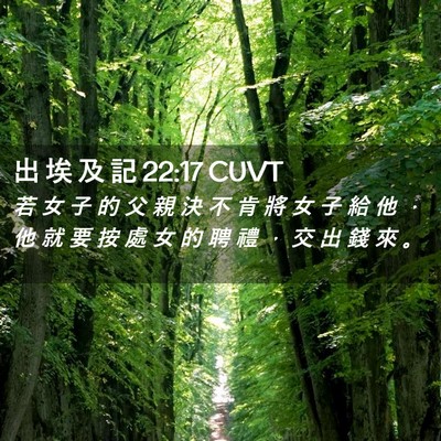 Picture 02 - 出 埃 及 記 22:17 CUVT - 若 女 子 的 父 親 決 不 肯 將 女 子 - Bible Verse Picture