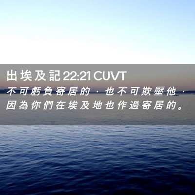 Picture 02 - 出 埃 及 記 22:21 CUVT - 不 可 虧 負 寄 居 的 ， 也 不 可 欺 - Bible Verse Picture