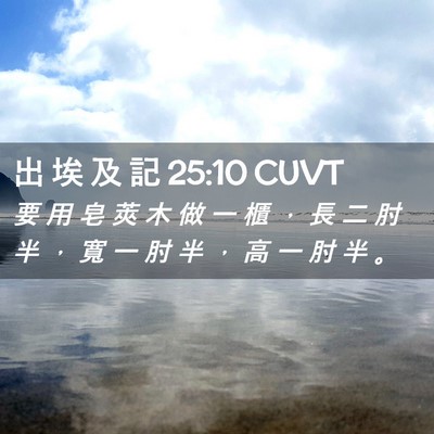 Picture 02 - 出 埃 及 記 25:10 CUVT - 要 用 皂 莢 木 做 一 櫃 ， 長 二 肘 - Bible Verse Picture