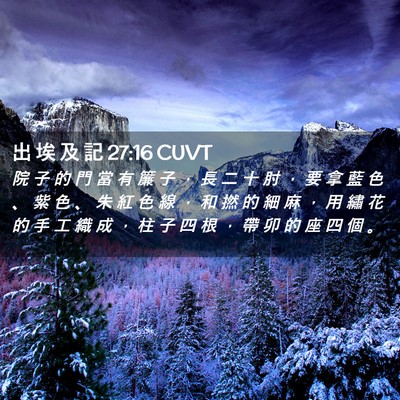 Picture 02 - 出 埃 及 記 27:16 CUVT - 院 子 的 門 當 有 簾 子 ， 長 二 十 - Bible Verse Picture