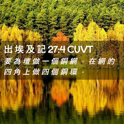 Picture 02 - 出 埃 及 記 27:4 CUVT - 要 為 壇 做 一 個 銅 網 ， 在 網 的 - Bible Verse Picture