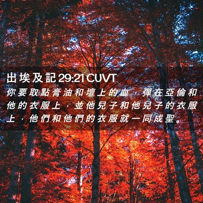 Picture 02 - 出 埃 及 記 29:21 CUVT - 你 要 取 點 膏 油 和 壇 上 的 血 ， - Bible Verse Picture