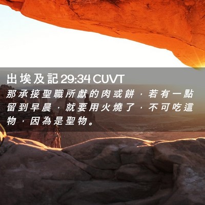 Picture 02 - 出 埃 及 記 29:34 CUVT - 那 承 接 聖 職 所 獻 的 肉 或 餅 ， - Bible Verse Picture