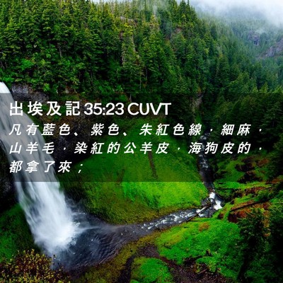 Picture 02 - 出 埃 及 記 35:23 CUVT - 凡 有 藍 色 、 紫 色 、 朱 紅 色 線 - Bible Verse Picture