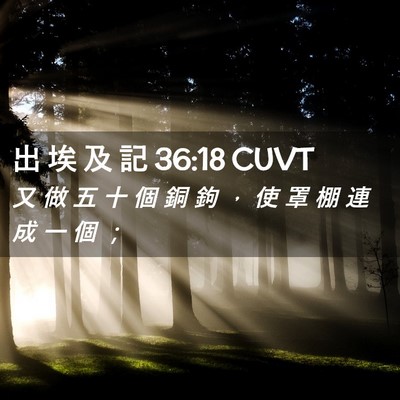 Picture 02 - 出 埃 及 記 36:18 CUVT - 又 做 五 十 個 銅 鉤 ， 使 罩 棚 連 - Bible Verse Picture