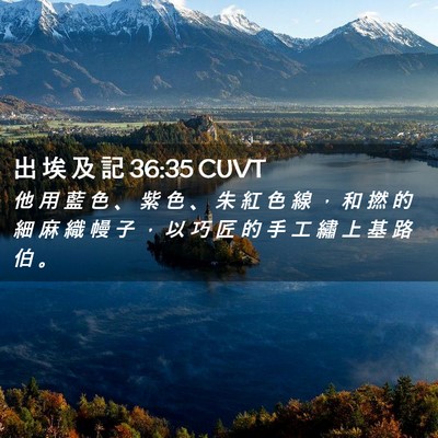 Picture 02 - 出 埃 及 記 36:35 CUVT - 他 用 藍 色 、 紫 色 、 朱 紅 色 線 - Bible Verse Picture