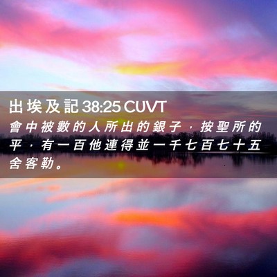 Picture 02 - 出 埃 及 記 38:25 CUVT - 會 中 被 數 的 人 所 出 的 銀 子 ， - Bible Verse Picture