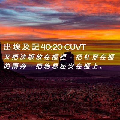 Picture 02 - 出 埃 及 記 40:20 CUVT - 又 把 法 版 放 在 櫃 裡 ， 把 杠 穿 - Bible Verse Picture