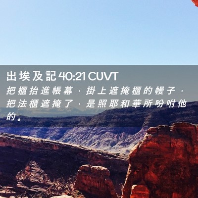 Picture 02 - 出 埃 及 記 40:21 CUVT - 把 櫃 抬 進 帳 幕 ， 掛 上 遮 掩 櫃 - Bible Verse Picture