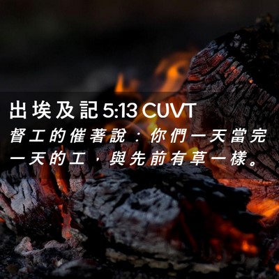 Picture 02 - 出 埃 及 記 5:13 CUVT - 督 工 的 催 著 說 ： 你 們 一 天 當 - Bible Verse Picture