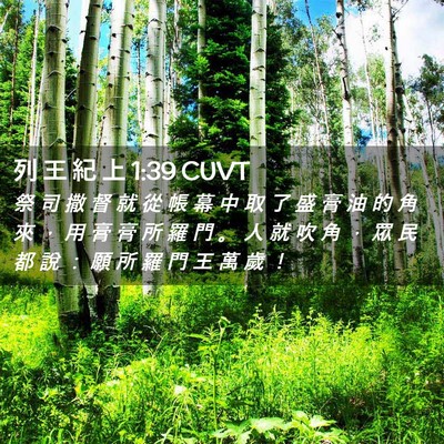 Picture 02 - 列 王 紀 上 1:39 CUVT - 祭 司 撒 督 就 從 帳 幕 中 取 了 盛 - Bible Verse Picture