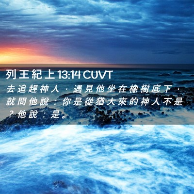 Picture 02 - 列 王 紀 上 13:14 CUVT - 去 追 趕 神 人 ， 遇 見 他 坐 在 橡 - Bible Verse Picture