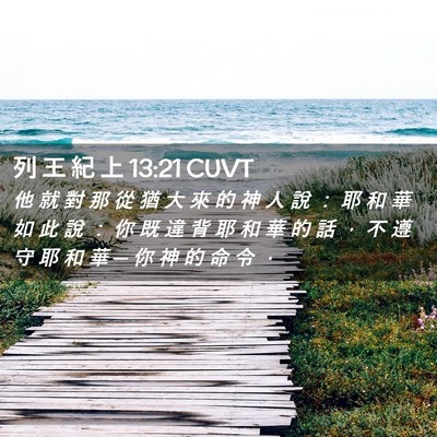 Picture 02 - 列 王 紀 上 13:21 CUVT - 他 就 對 那 從 猶 大 來 的 神 人 說 - Bible Verse Picture