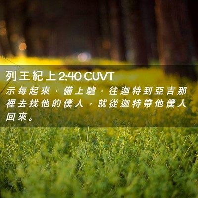 Picture 02 - 列 王 紀 上 2:40 CUVT - 示 每 起 來 ， 備 上 驢 ， 往 迦 特 - Bible Verse Picture