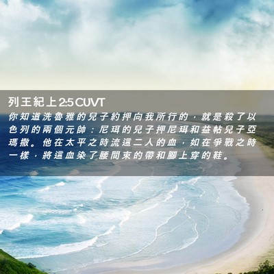 Picture 02 - 列 王 紀 上 2:5 CUVT - 你 知 道 洗 魯 雅 的 兒 子 約 押 向 - Bible Verse Picture