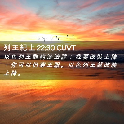 Picture 02 - 列 王 紀 上 22:30 CUVT - 以 色 列 王 對 約 沙 法 說 ： 我 要 - Bible Verse Picture