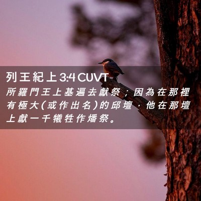 Picture 02 - 列 王 紀 上 3:4 CUVT - 所 羅 門 王 上 基 遍 去 獻 祭 ； 因 - Bible Verse Picture
