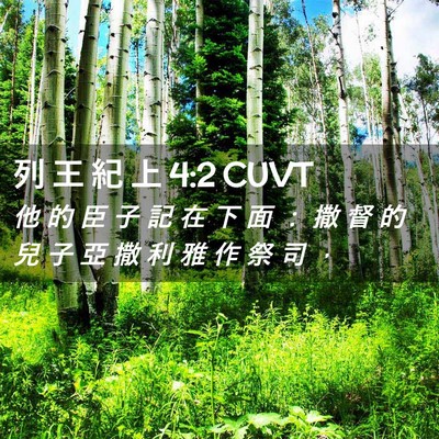 Picture 02 - 列 王 紀 上 4:2 CUVT - 他 的 臣 子 記 在 下 面 ： 撒 督 的 - Bible Verse Picture