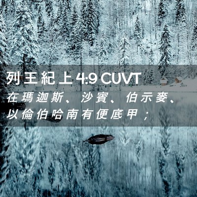 Picture 02 - 列 王 紀 上 4:9 CUVT - 在 瑪 迦 斯 、 沙 賓 、 伯 示 麥 、 - Bible Verse Picture