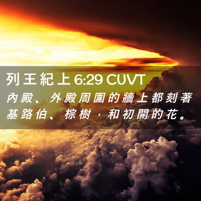 Picture 02 - 列 王 紀 上 6:29 CUVT - 內 殿 、 外 殿 周 圍 的 牆 上 都 刻 - Bible Verse Picture