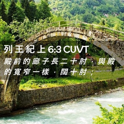 Picture 02 - 列 王 紀 上 6:3 CUVT - 殿 前 的 廊 子 長 二 十 肘 ， 與 殿 - Bible Verse Picture
