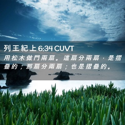 Picture 02 - 列 王 紀 上 6:34 CUVT - 用 松 木 做 門 兩 扇 。 這 扇 分 兩 - Bible Verse Picture