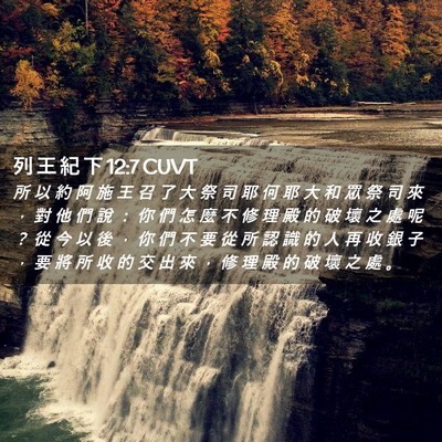 Picture 02 - 列 王 紀 下 12:7 CUVT - 所 以 約 阿 施 王 召 了 大 祭 司 耶 - Bible Verse Picture