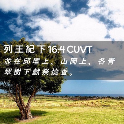 Picture 02 - 列 王 紀 下 16:4 CUVT - 並 在 邱 壇 上 、 山 岡 上 、 各 青 - Bible Verse Picture