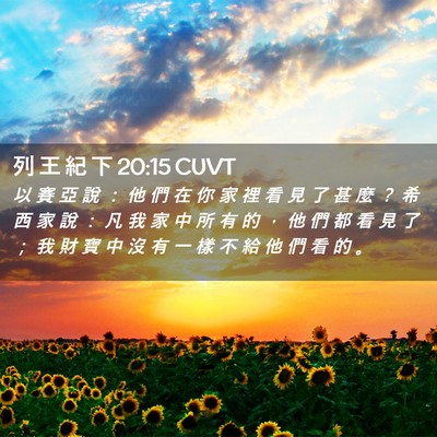 Picture 02 - 列 王 紀 下 20:15 CUVT - 以 賽 亞 說 ： 他 們 在 你 家 裡 看 - Bible Verse Picture
