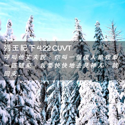 Picture 02 - 列 王 紀 下 4:22 CUVT - 呼 叫 他 丈 夫 說 ： 你 叫 一 個 僕 - Bible Verse Picture