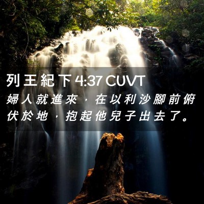 Picture 02 - 列 王 紀 下 4:37 CUVT - 婦 人 就 進 來 ， 在 以 利 沙 腳 前 - Bible Verse Picture